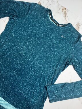 Nike Dri-FIT Element speckled blue long-sleeve running shirt sz L Y2K Run Sporty